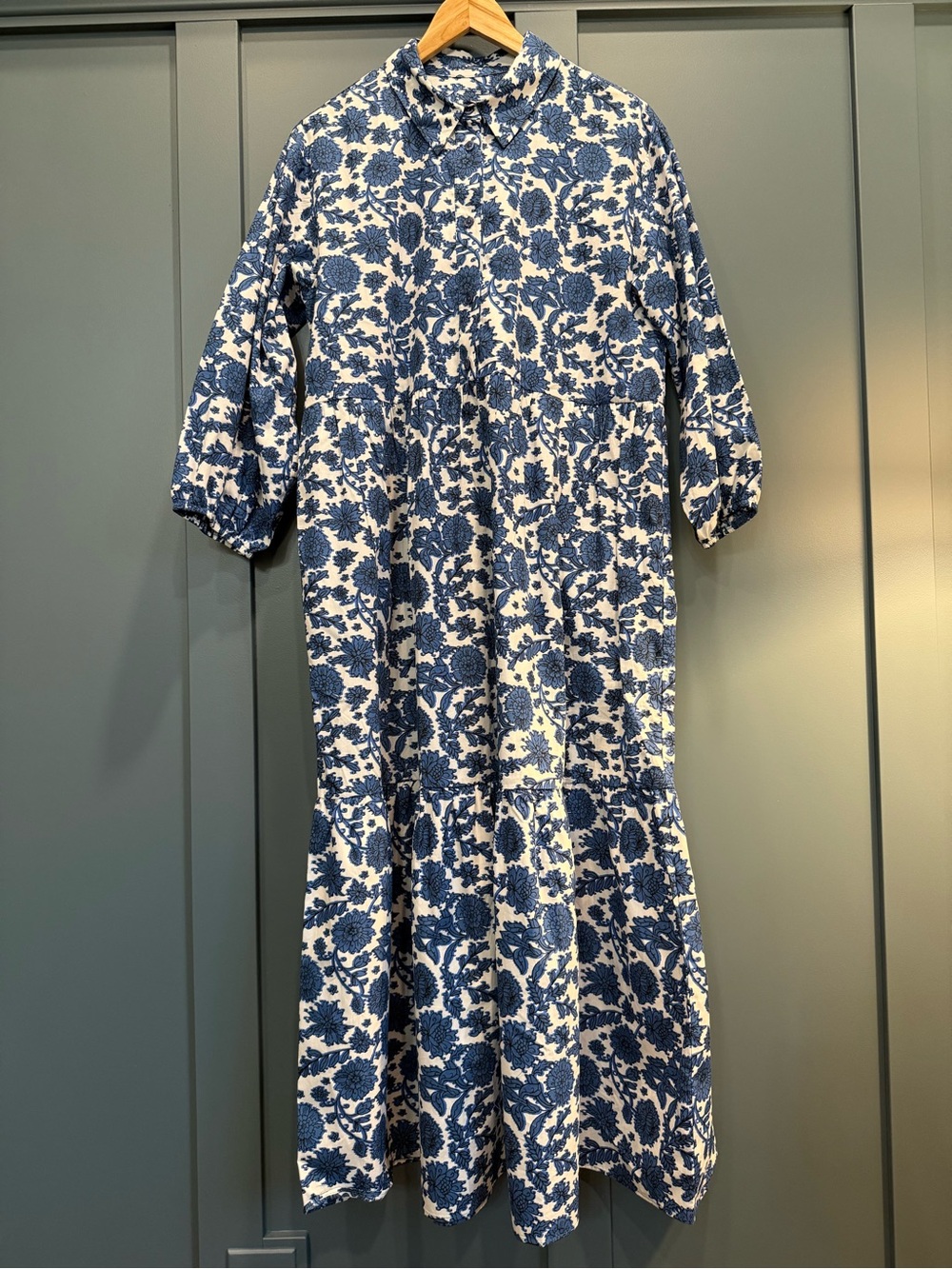 Maeve Blue and White Floral Maxi Shirt Dress